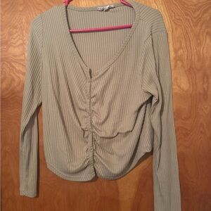 Women's Ribbed Button-Up Top - Olive Green